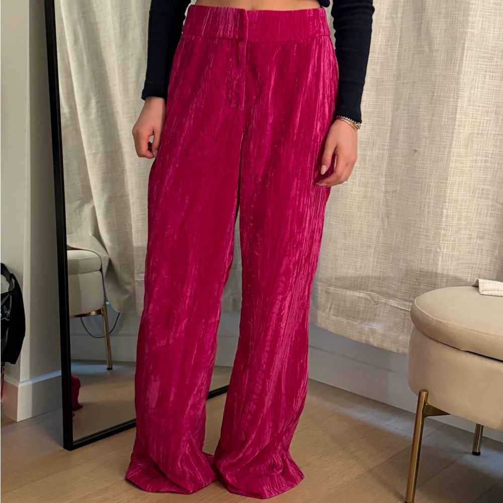 Vibrant Pink Velvet Wide-Leg Pants
